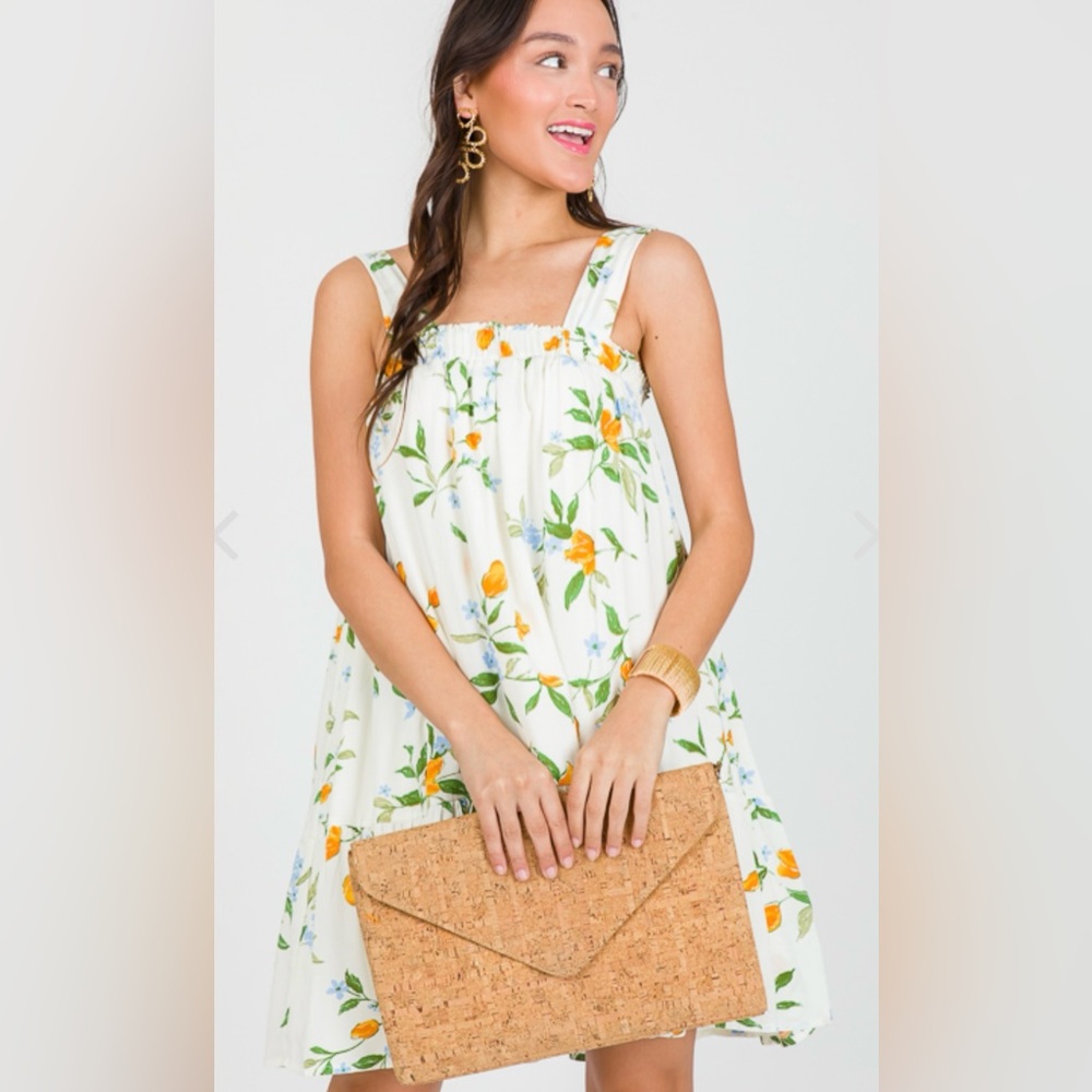 RE BLU mini Dress or skirt size small-medium cream floral lined summer straps